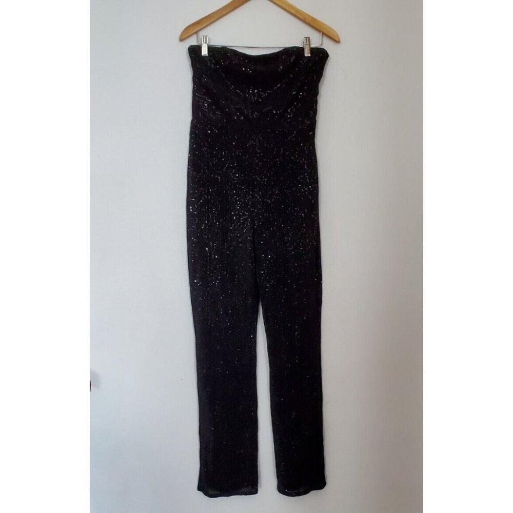 Jumpsuit Black Sequin Back Zip Size M Wild Fable Partially Lined No Straps